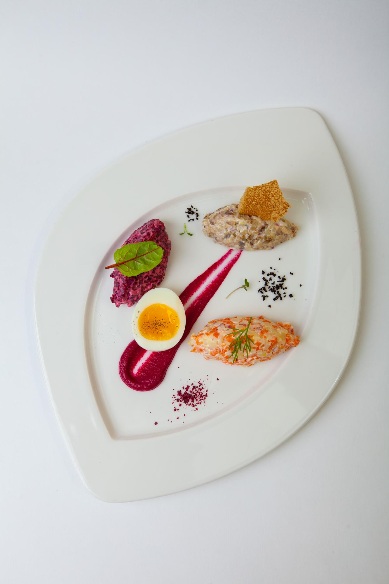 Selection of plated dishes from course